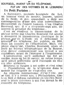 Décès de Charles Bourseul, inventeur du téléphone, en novembre 1912
